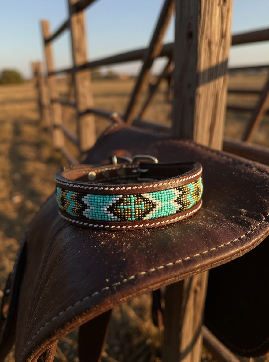 Epic Padded Leather Dog Collar with Beaded Design K