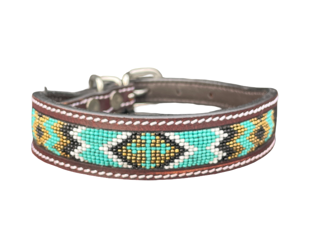 Epic Padded Leather Dog Collar with Beaded Design K