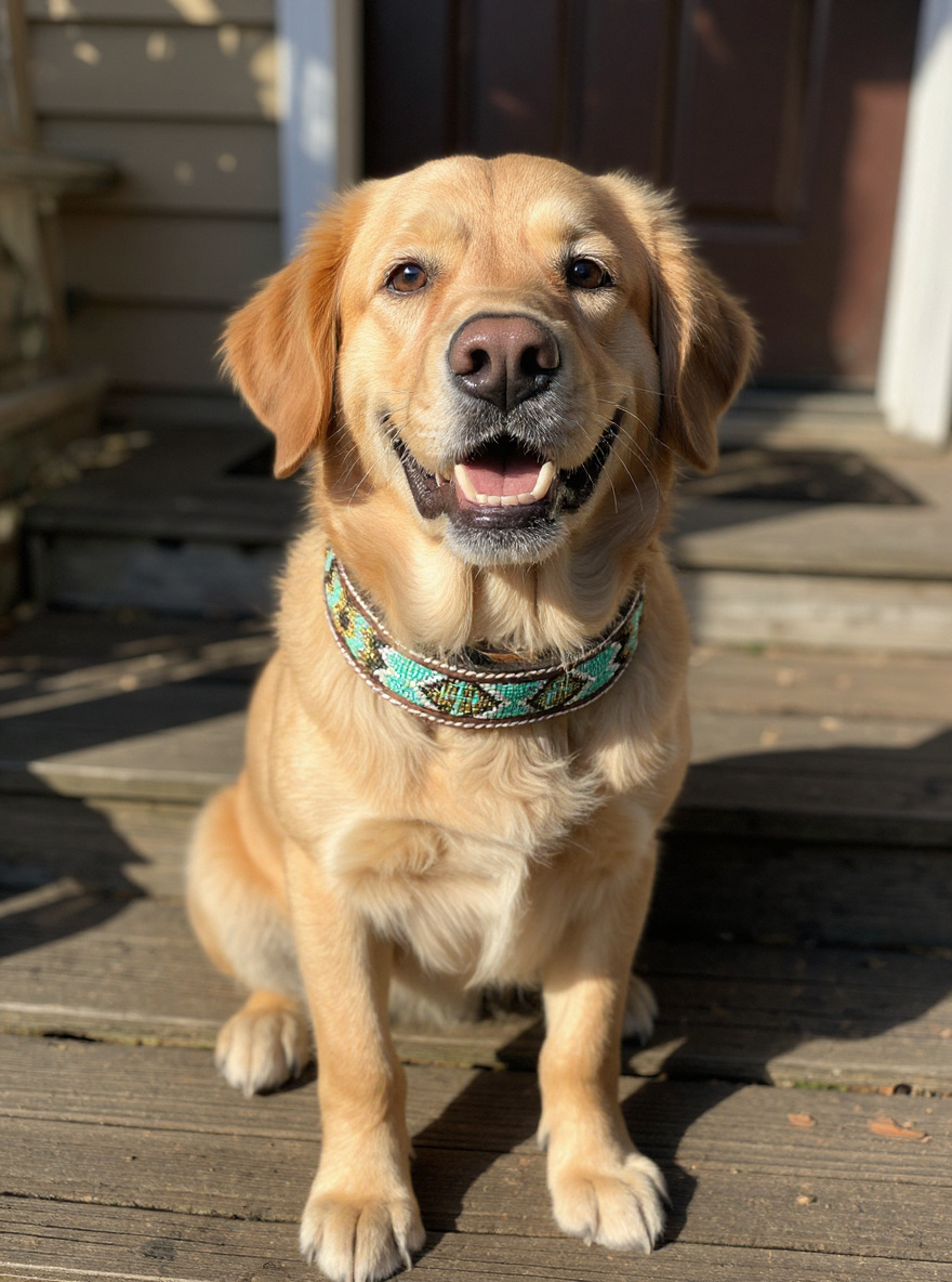 Epic Padded Leather Dog Collar with Beaded Design K