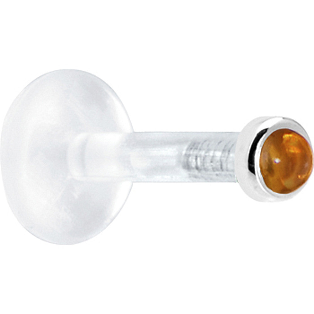 Solid 14K White Gold 2mm Genuine Citrine Bioplast Push in Labret