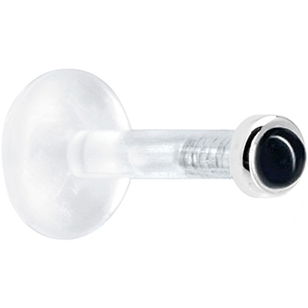 Solid 14K White Gold 2mm Genuine Onyx Bioplast Push in Labret