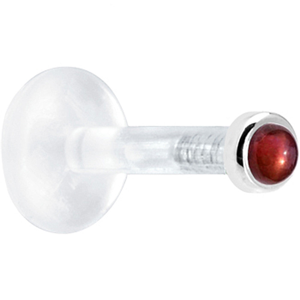 Solid 14K White Gold 2mm Genuine Red Garnet Bioplast Push in Labret