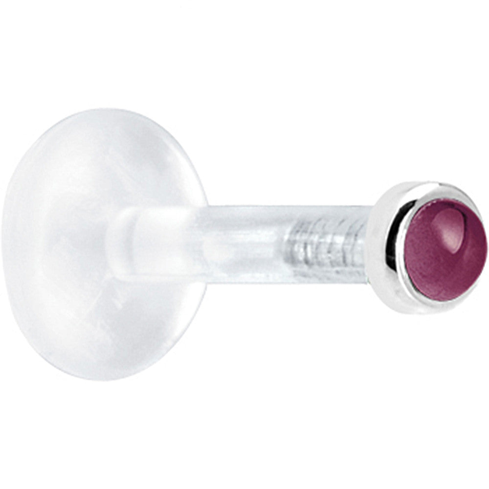 Solid 14K White Gold 2mm Genuine Rhodolite Garnet Bioplast Push in Labret