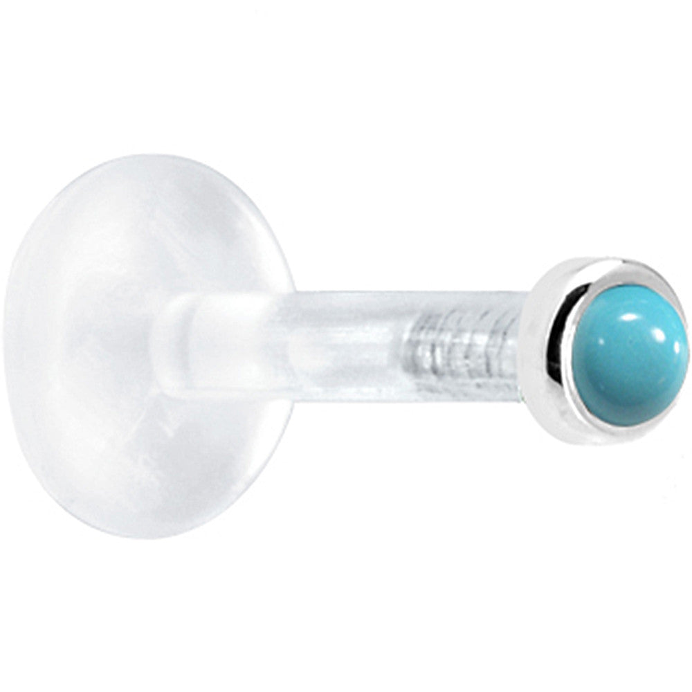 Solid 14K White Gold 2mm Genuine Turquoise Bioplast Push in Labret