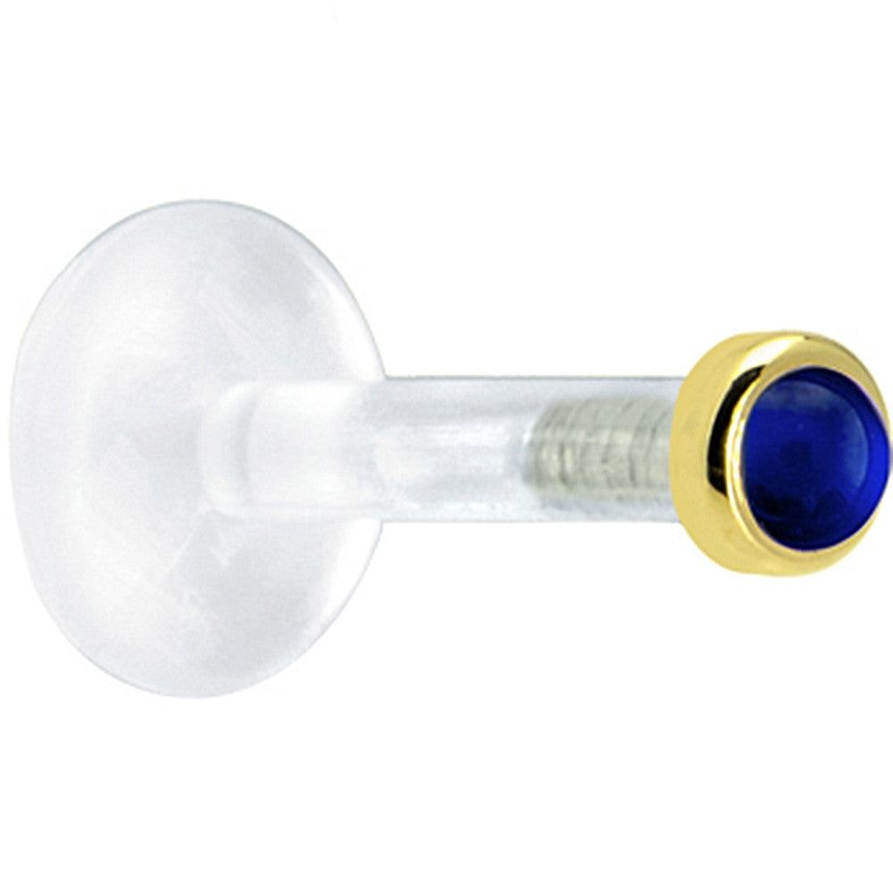 Solid 14K Yellow Gold 2mm Genuine Blue Sapphire Bioplast Push in Labret
