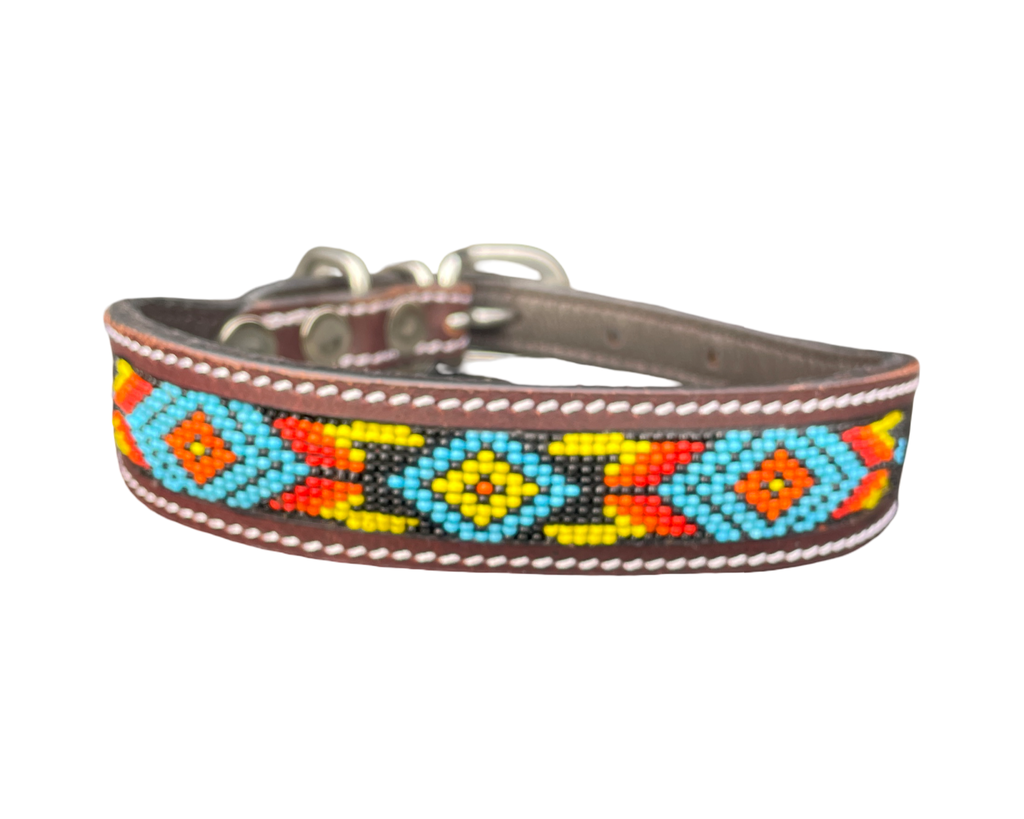 Epic Padded Leather Dog Collar with Beaded Design M