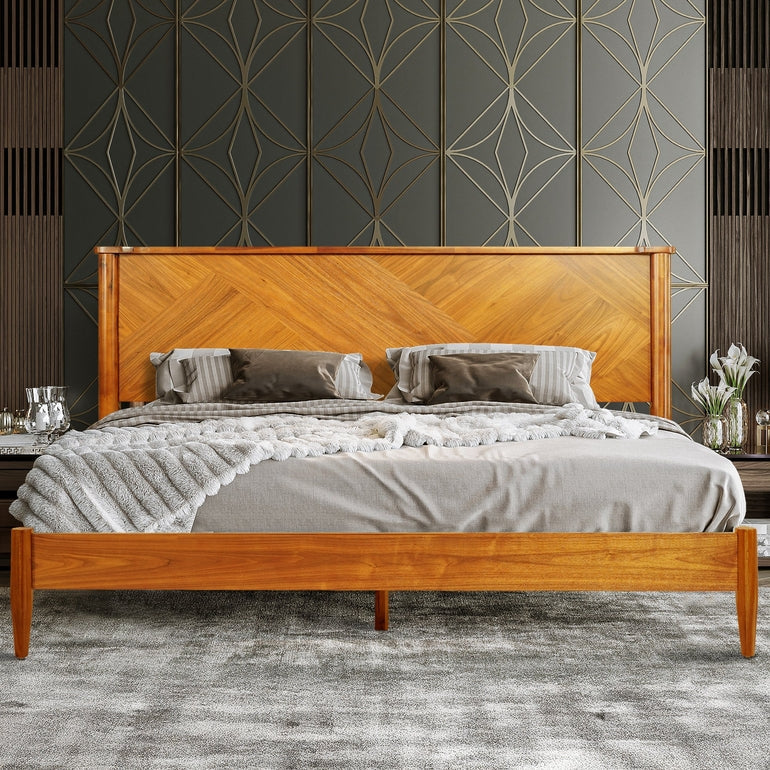 Panthera Solid Wood Bed Frame With Headboard