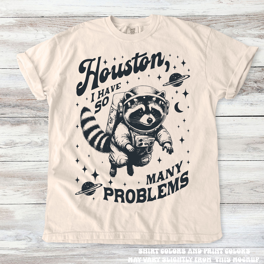 Funny Racoon Houston I Have So Many Problems Shirt - Printed On Comfort Colors