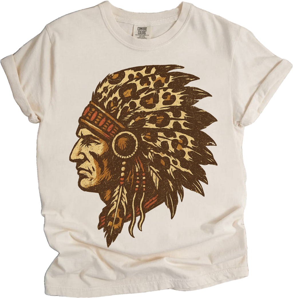 Leopard Print Indian Chief Head Shirt - Printed On Comfort Colors