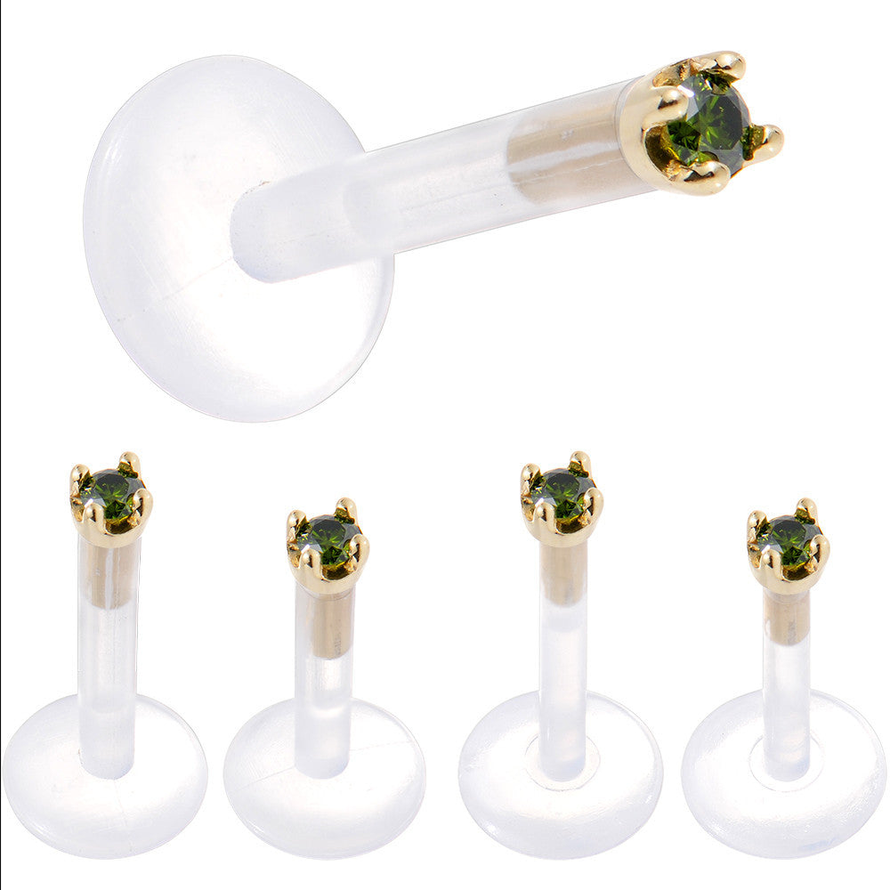 Solid 14K Yellow Gold 1.5mm Genuine Green Diamond Bioplast Push in Monroe