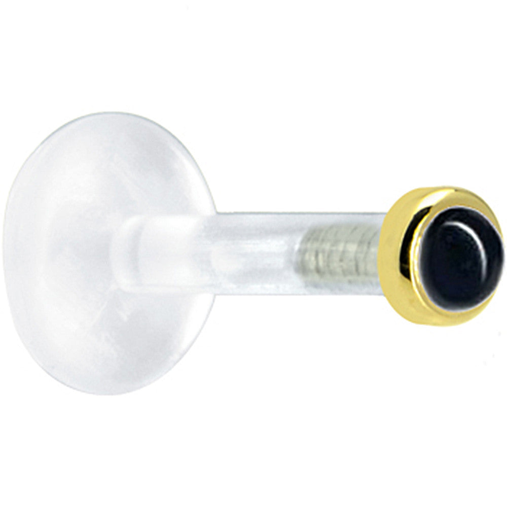Solid 14K Yellow Gold 2mm Genuine Onyx Bioplast Push in Monroe