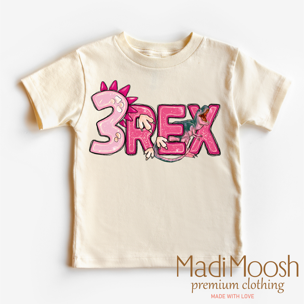 Girls 3 Rex Dinosaur Birthday  Shirt - Girls Birthday Tee