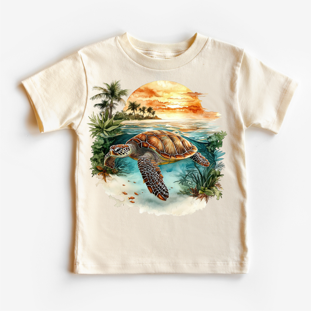 Retro Sea Turtle Watercolor Ocean Scene Shirt - Kids Tee