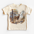 Retro Deer Watercolor Nature Scene Buck Shirt - Kids Tee
