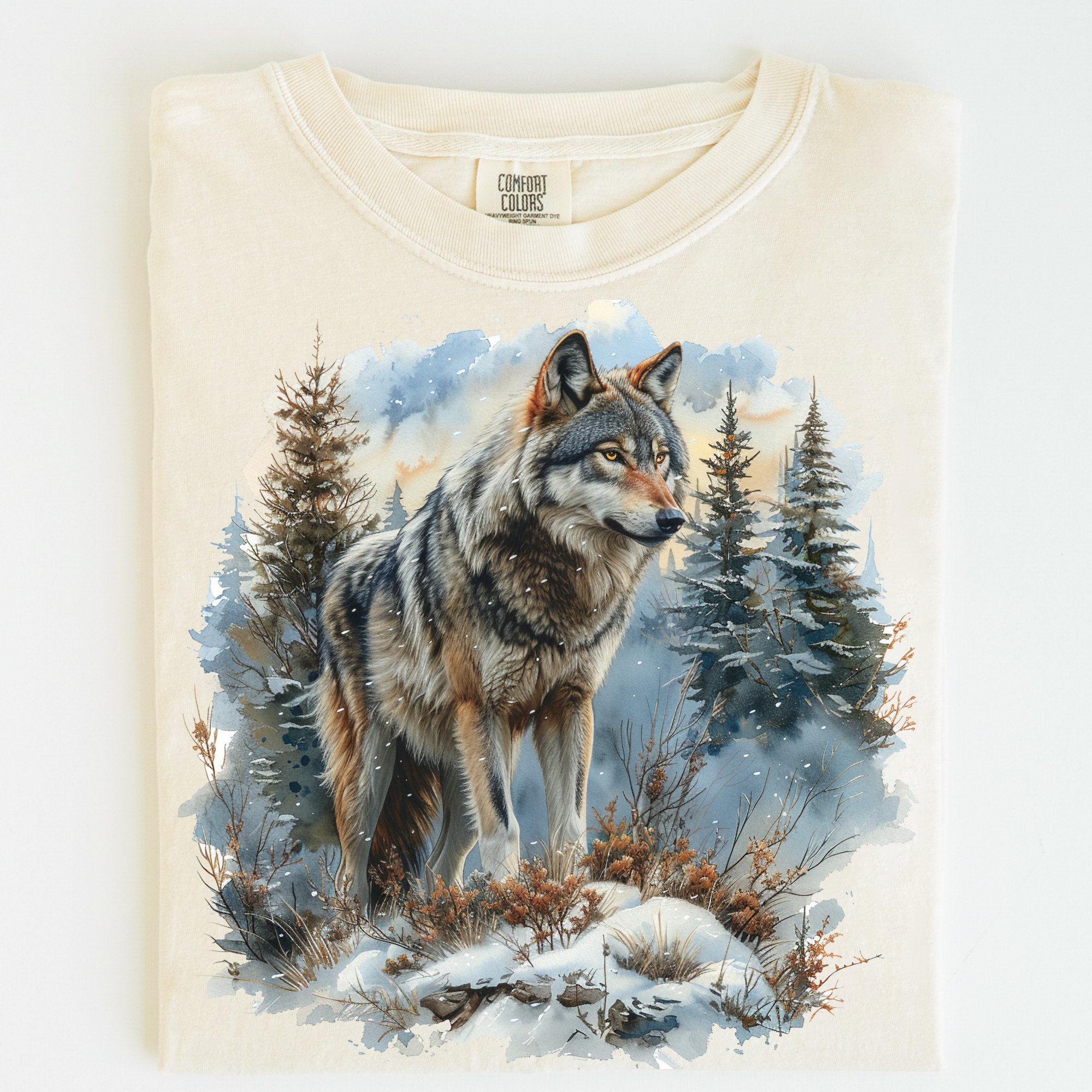Retro Winter Wolf Mountain Shirt - Printed On Comfort Colors