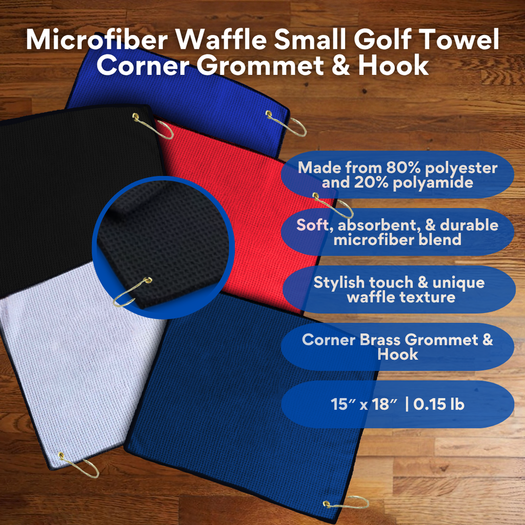 Small Microfiber Waffle Golf Towel: Corner Grommet & Hook Pack of 3