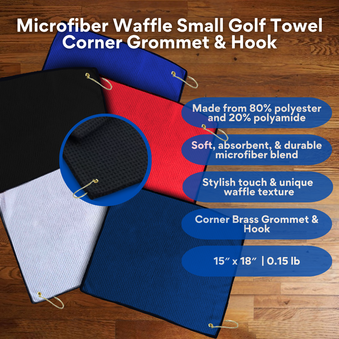 Small Microfiber Waffle Golf Towel: Corner Grommet & Hook Pack of 3