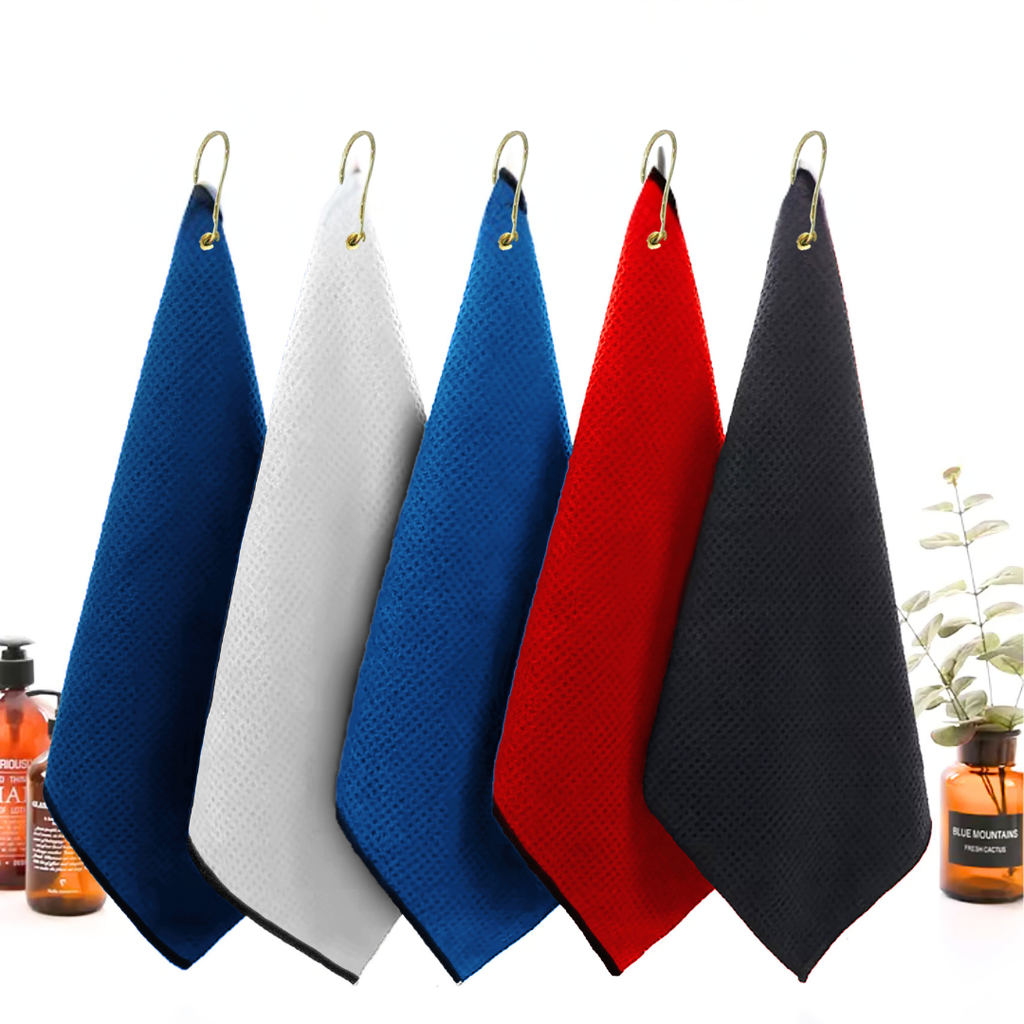 Small Microfiber Waffle Golf Towel: Corner Grommet & Hook Pack of 3