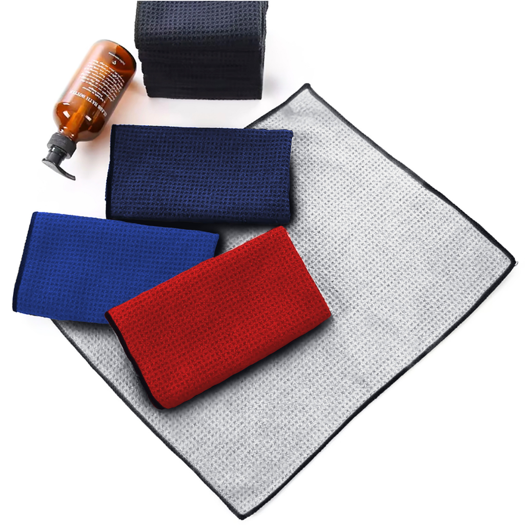 Small Microfiber Waffle Golf Towel: Black Trimmed Pack of 3
