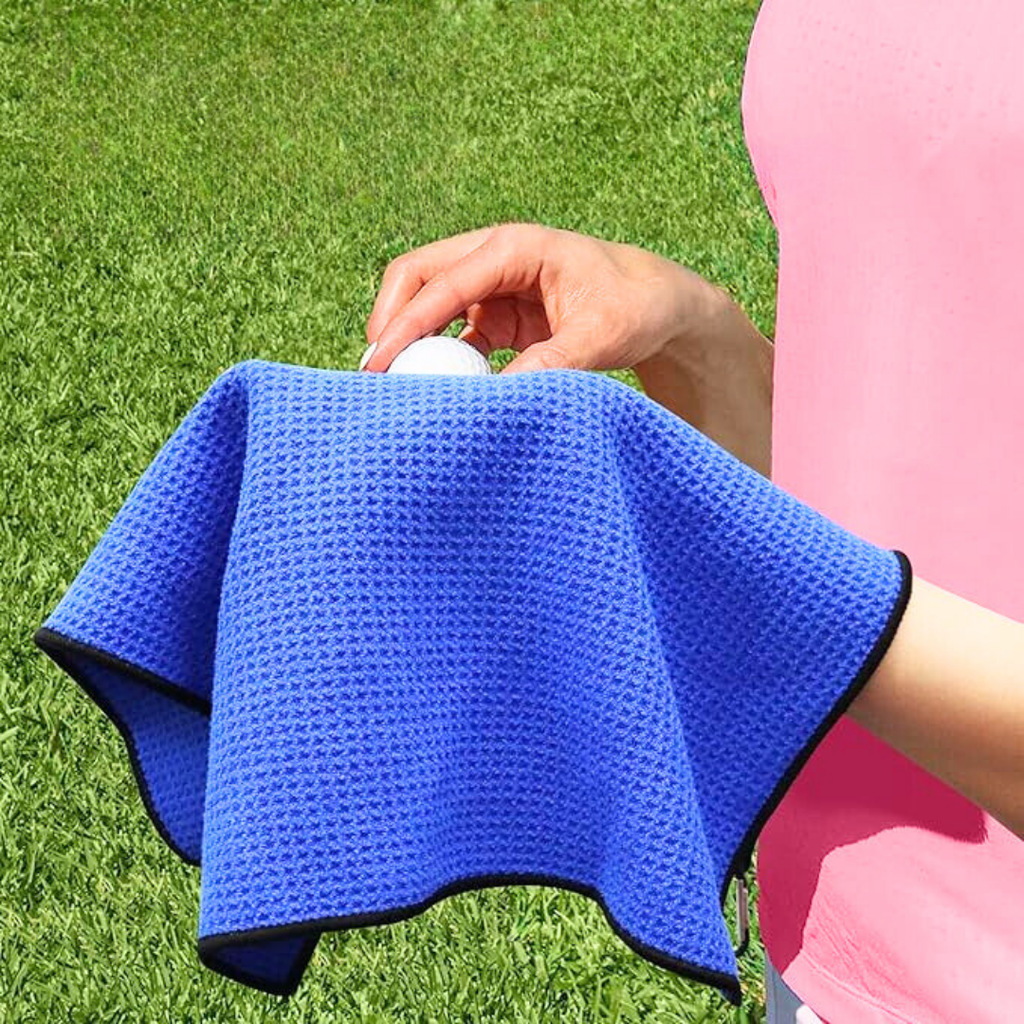 Small Microfiber Waffle Golf Towel: Black Trimmed Pack of 3