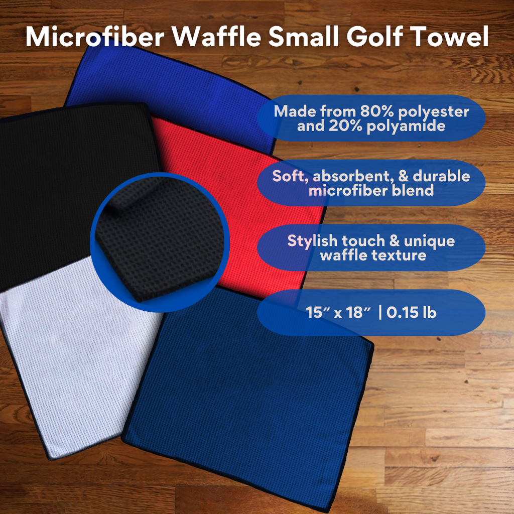 Small Microfiber Waffle Golf Towel: Black Trimmed Pack of 3