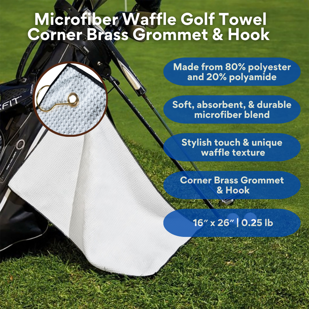 Medium Microfiber Waffle Golf Towel: Corner Grommet & Hook Pack of 2