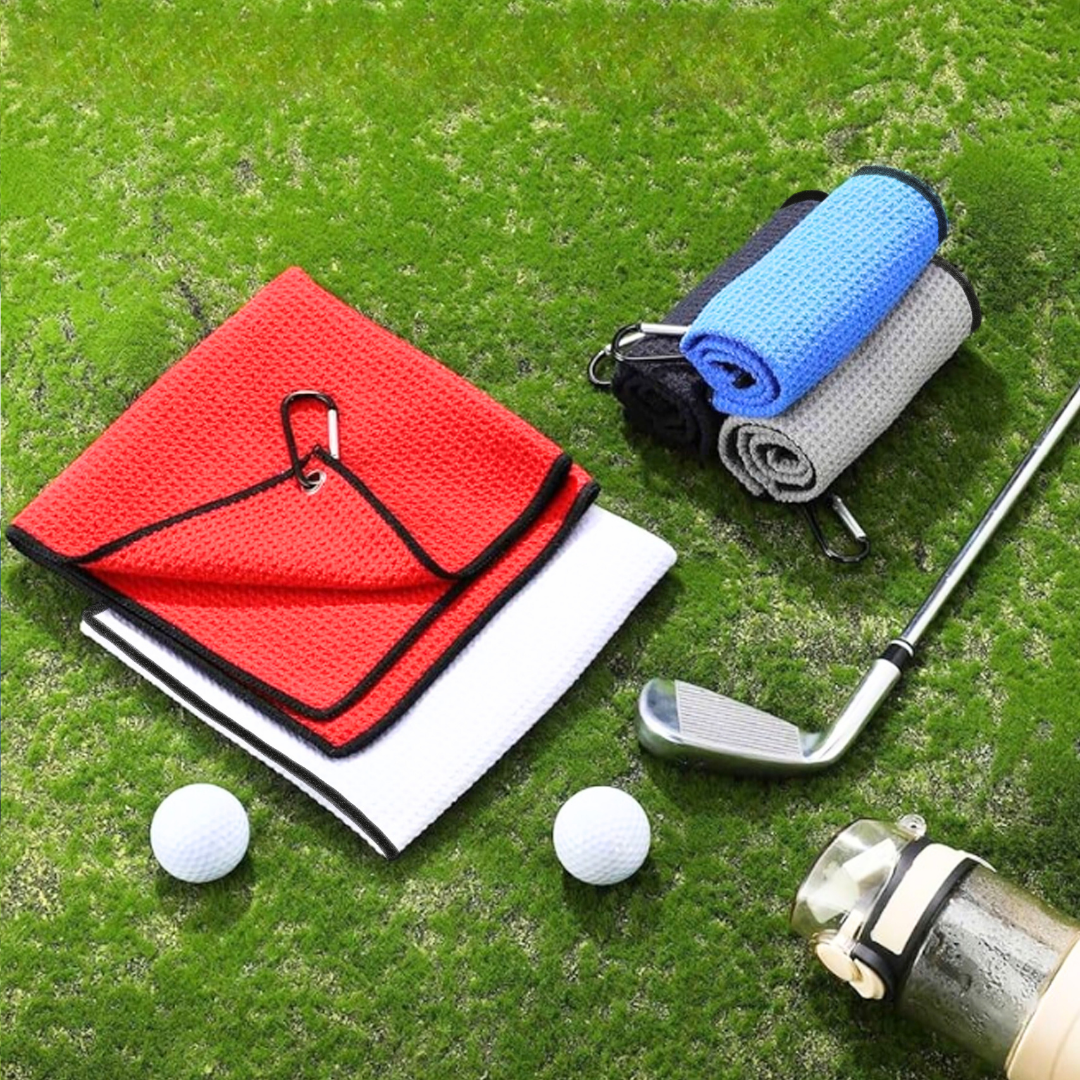 Medium Microfiber Waffle Golf Towel: Corner Grommet & Hook Pack of 2