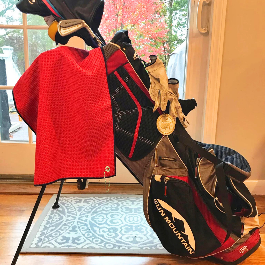 Large Microfiber Waffle Golf Towel: Black Trimmed