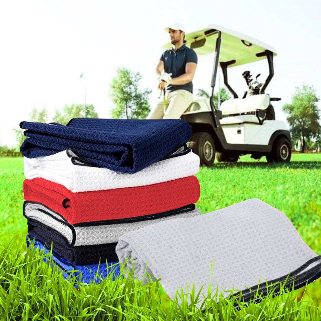 Medium Microfiber Waffle Golf Towel: Black Trimmed Pack of 3