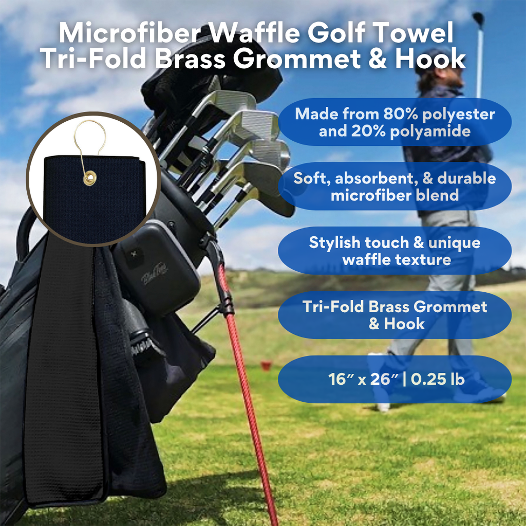 Tri-Fold Microfiber Waffle Golf Towel: Grommet & Hook Pack of 2