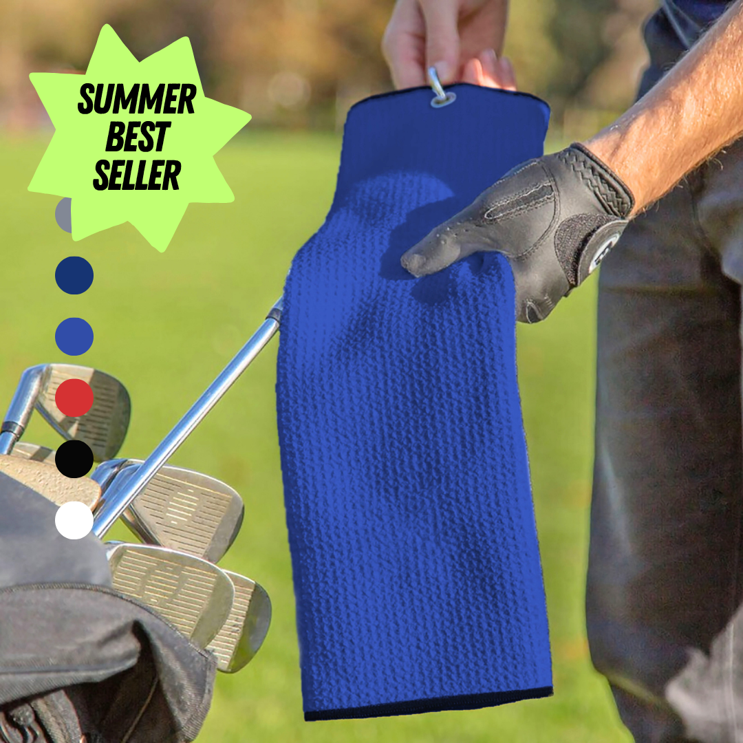 Tri-Fold Microfiber Waffle Golf Towel: Grommet & Hook Pack of 2