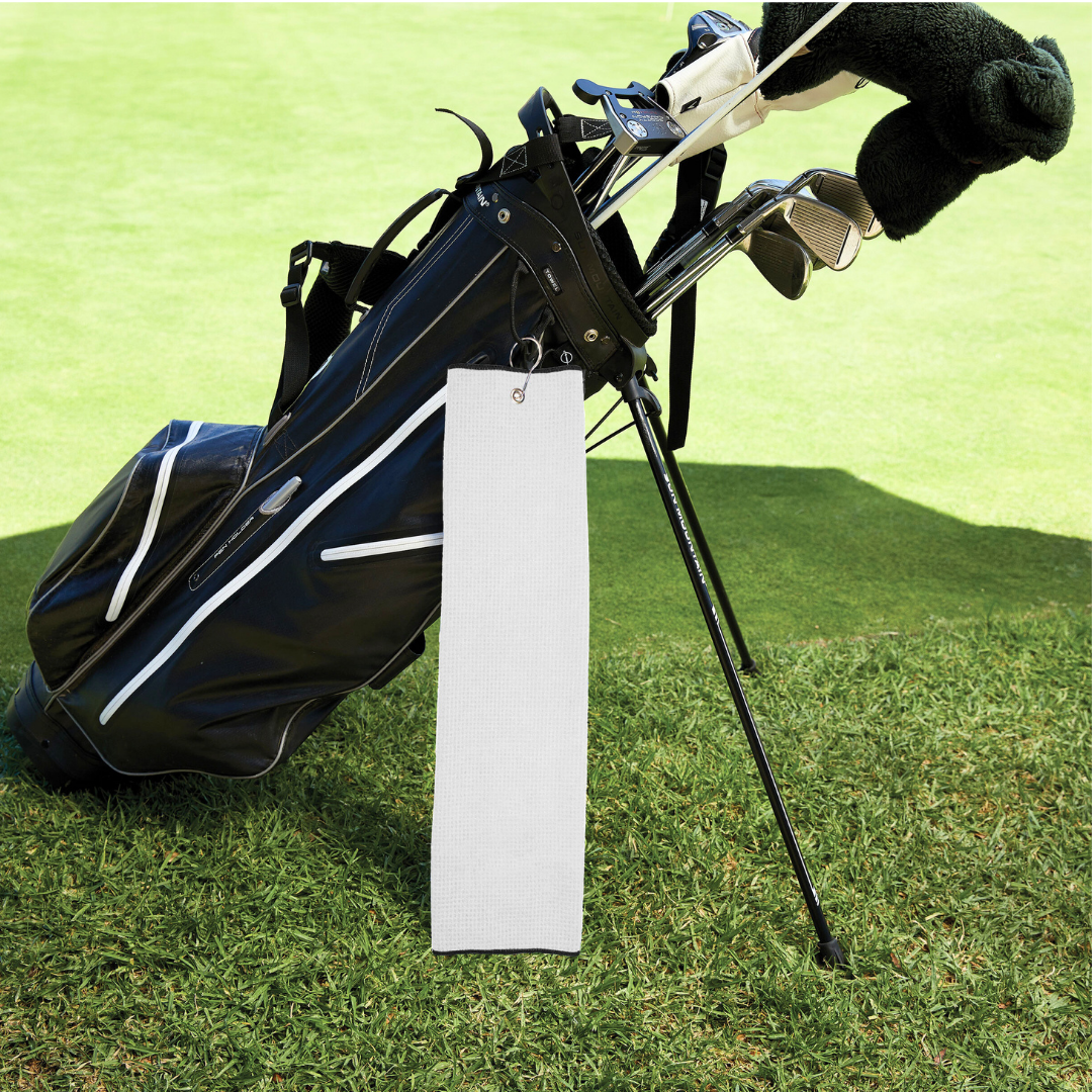 Tri-Fold Microfiber Waffle Golf Towel: Grommet & Hook Pack of 2