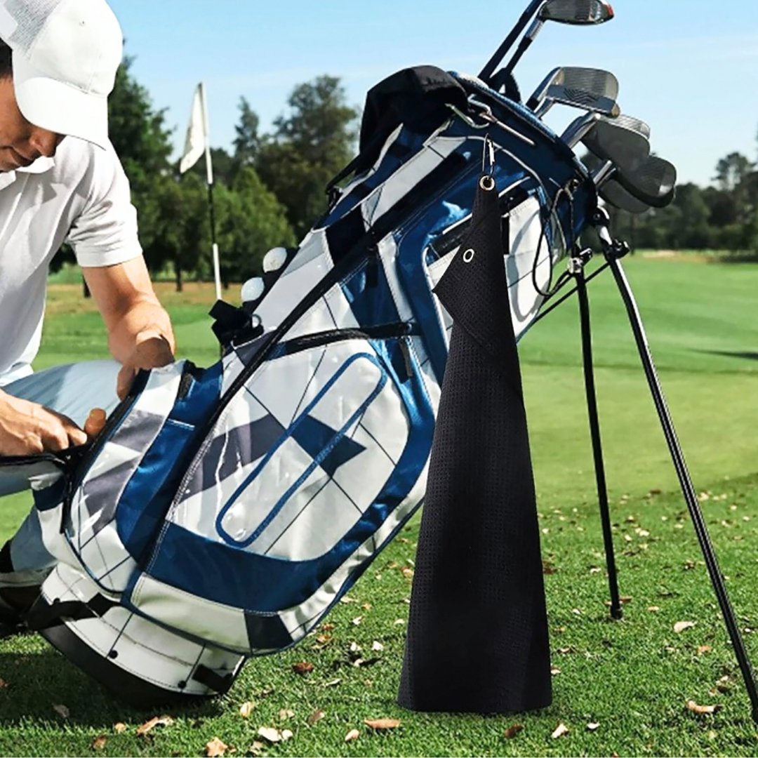 Tri-Fold Microfiber Waffle Golf Towel: Grommet & Hook Pack of 2