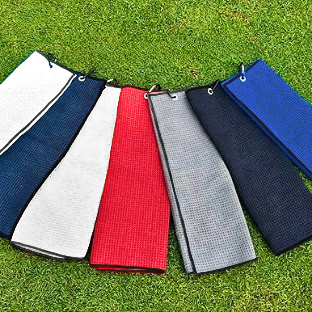 Tri-Fold Microfiber Waffle Golf Towel: Grommet & Hook Pack of 2