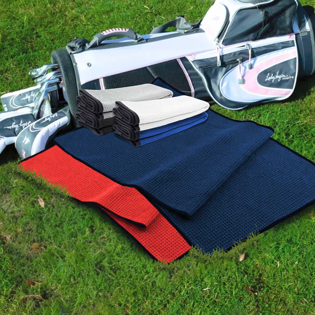 Large Microfiber Waffle Golf Towel: Black Trimmed