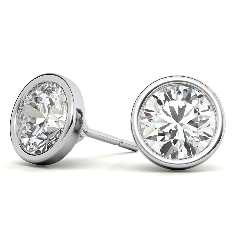 3.00 CTW Lab Grown Diamond Bezel Martini Stud Earrings in 14K White or Yellow Gold