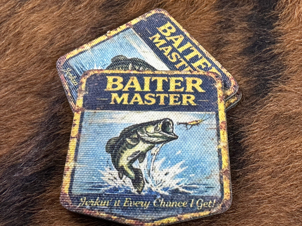 Vintage Master Baiter UV Printed Premium Canvas Patches  Funny Fishing Hat Patch