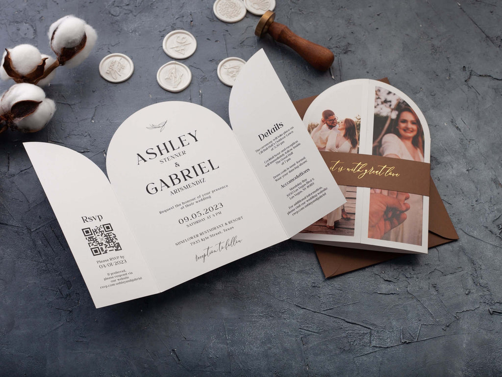 Arch Wedding Invitations with Couple Photo and QR RSVP
