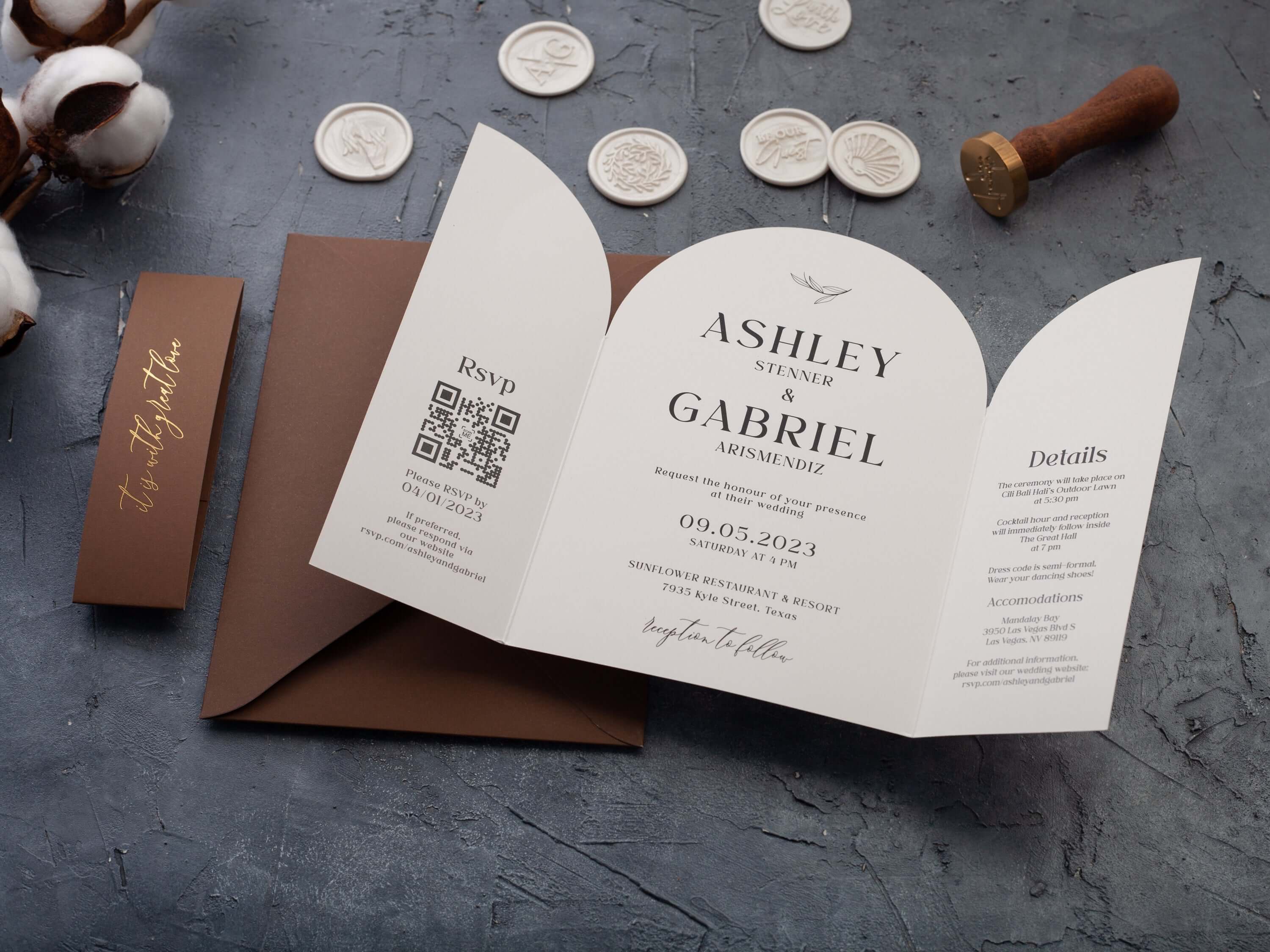 Arch Wedding Invitations with Couple Photo and QR RSVP