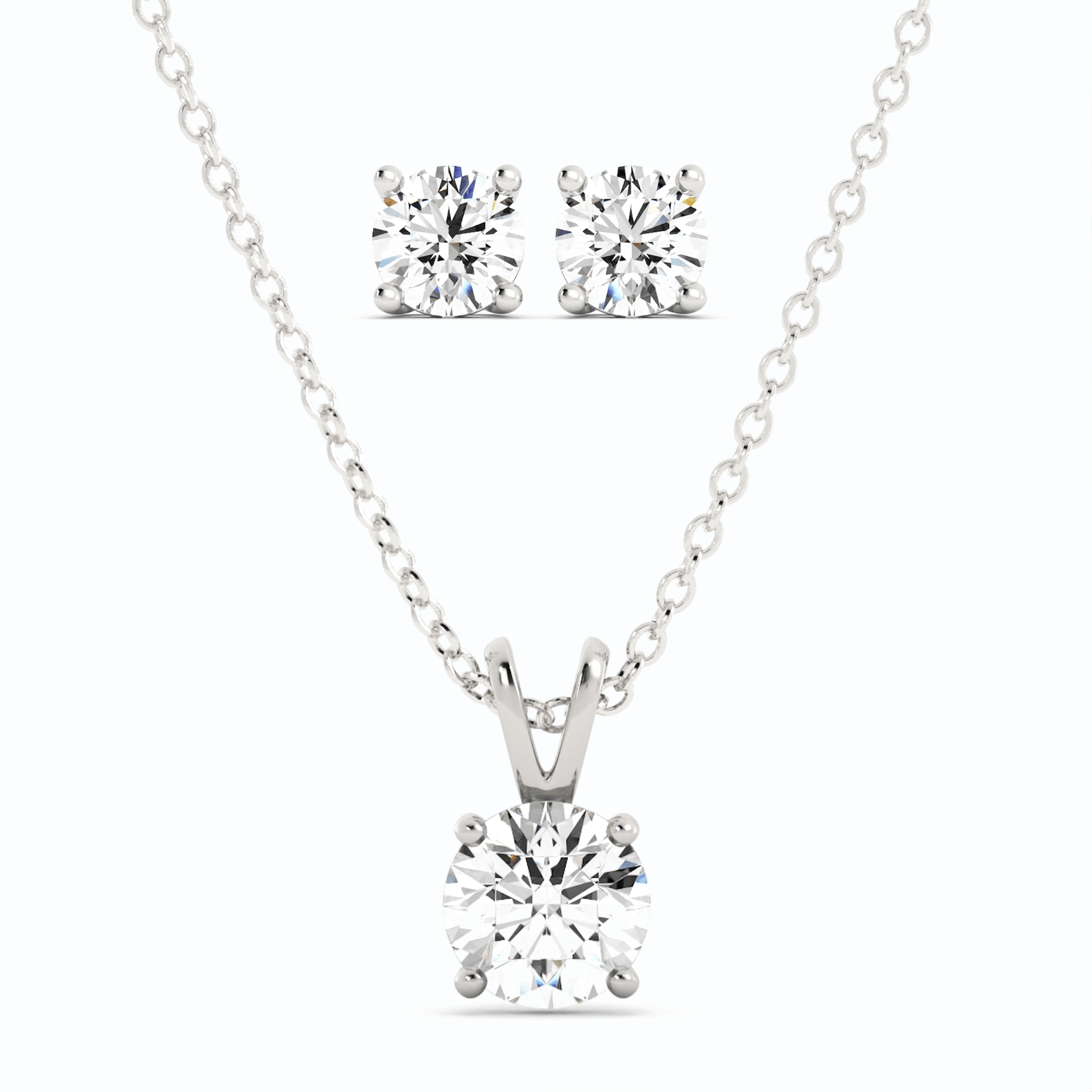 3CTW Moissanite Stud Earrings & Pendant Necklace Set in 14K White Gold Overlay