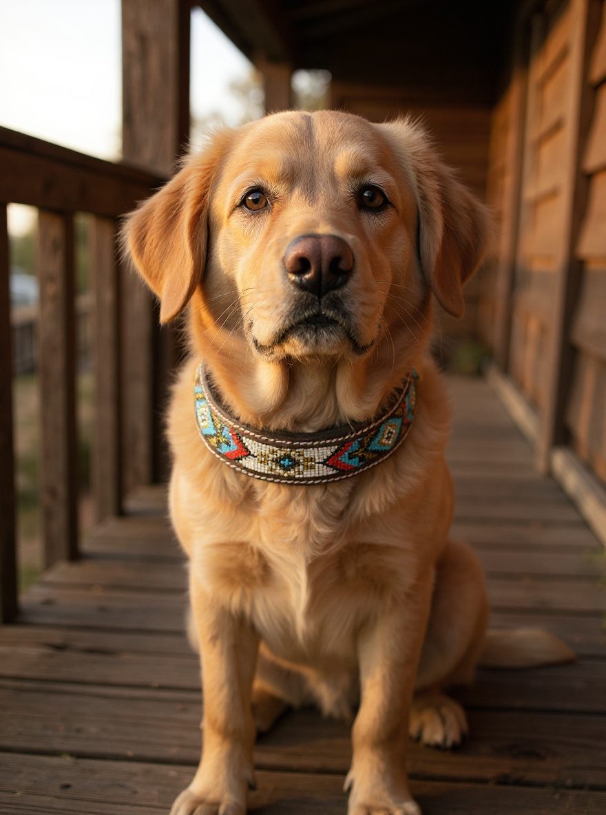 Epic Padded Leather Dog Collar with Beaded Design N