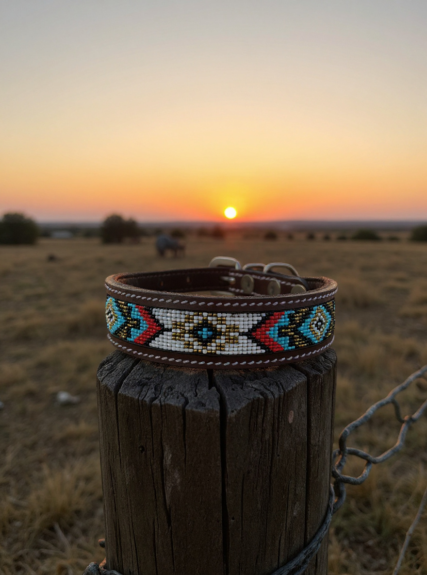 Epic Padded Leather Dog Collar with Beaded Design N