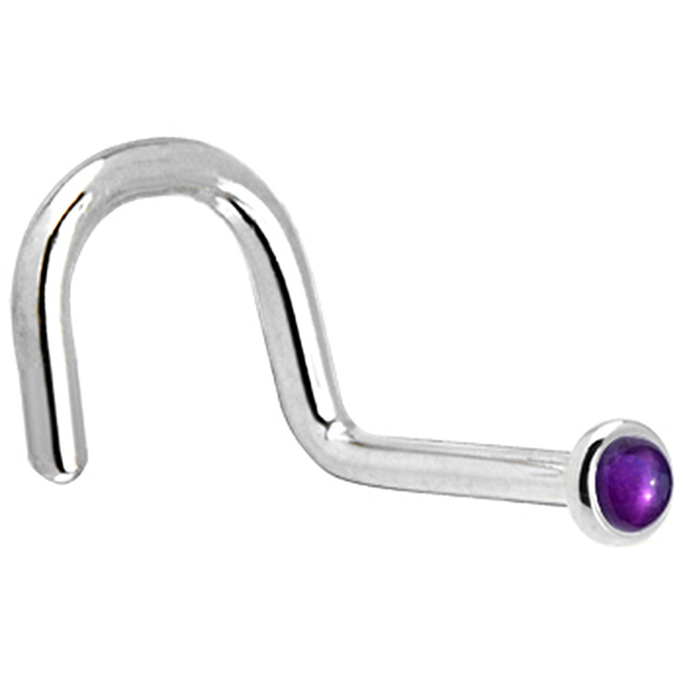 Solid 14K White Gold 2mm Genuine Amethyst Nose Ring