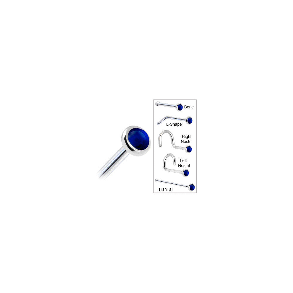 Solid 14K White Gold 2mm Genuine Sapphire Nose Ring