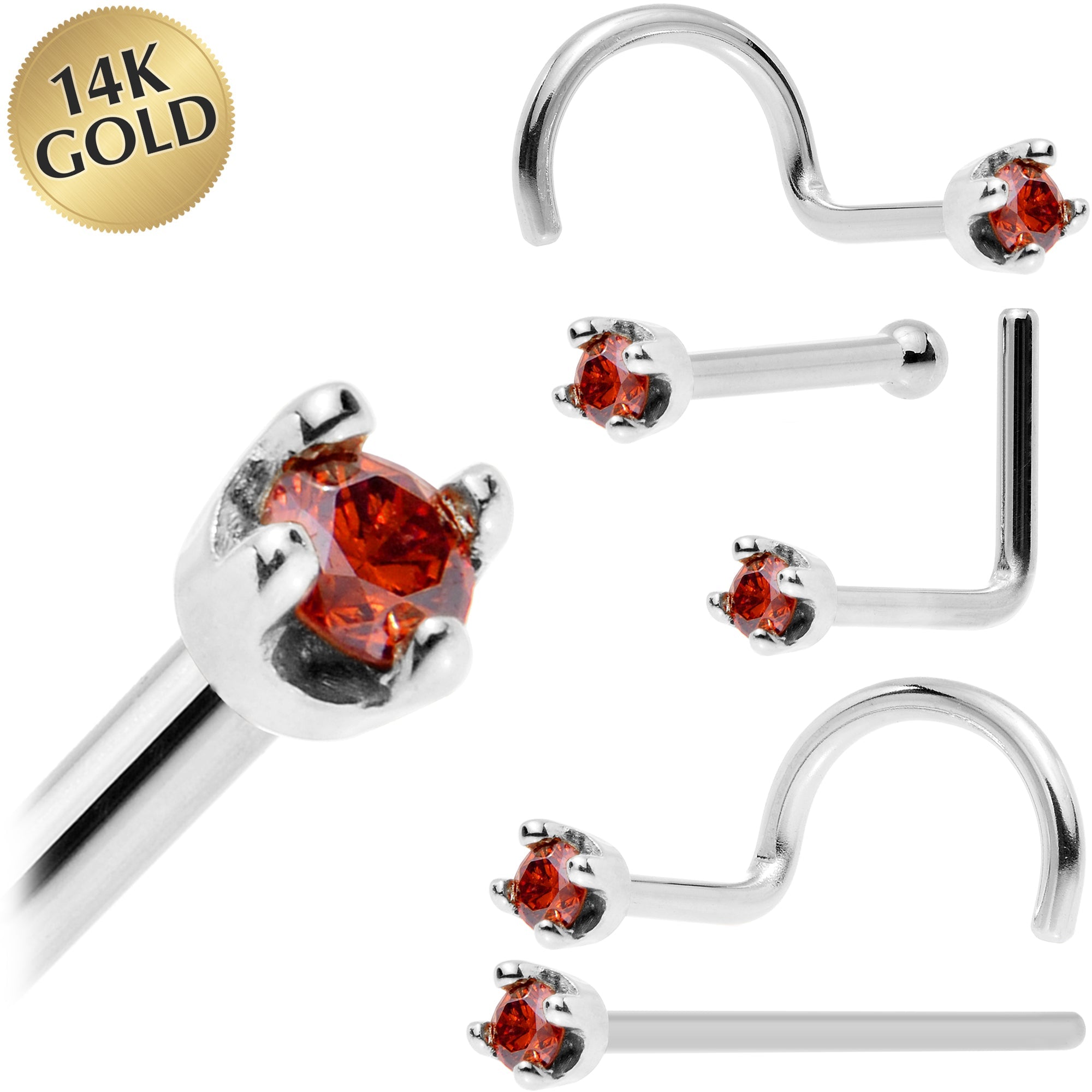Solid 14K White Gold 1.5mm Genuine Red Diamond Nose Ring