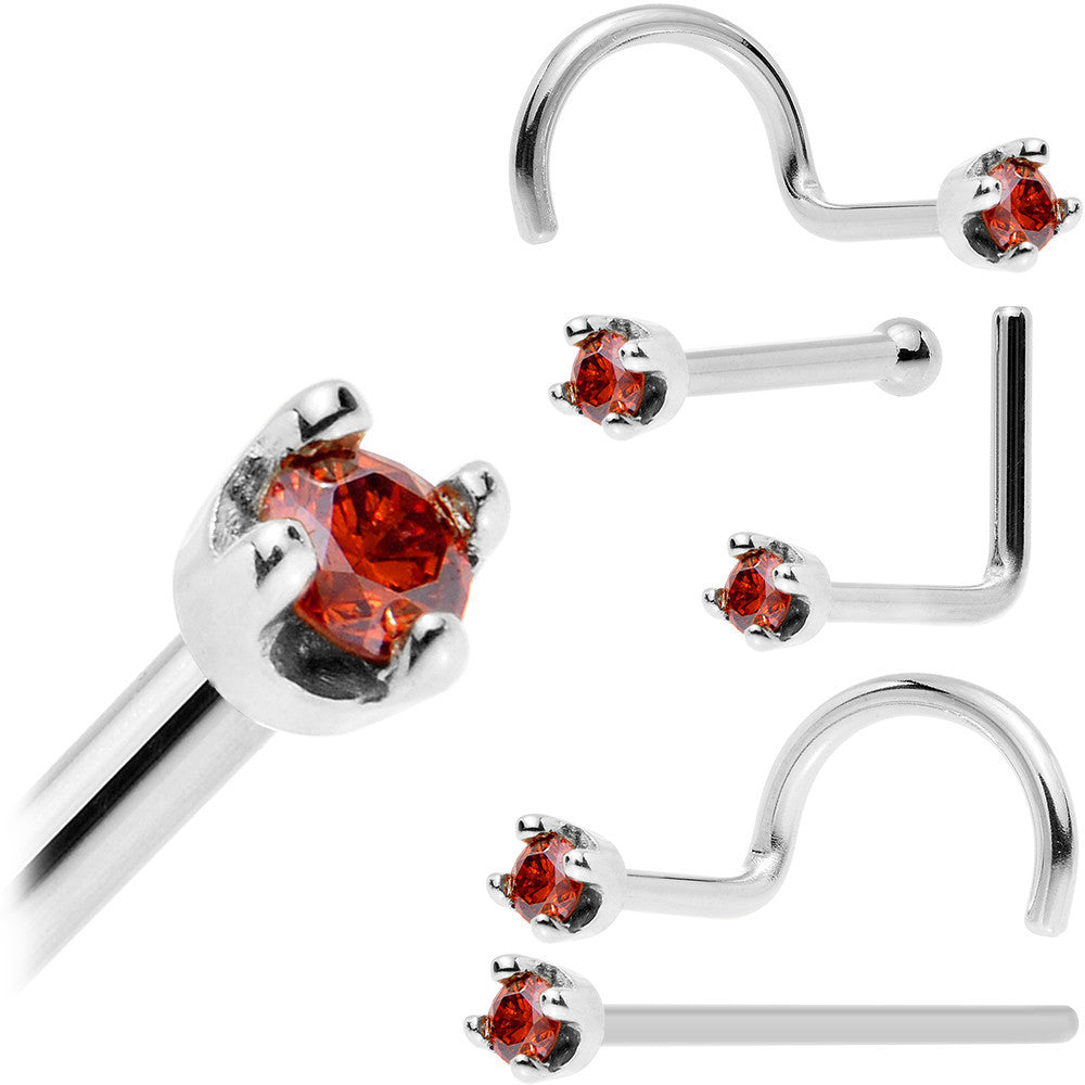 Solid 18K White Gold 1.5mm Genuine Red Diamond Nose Ring