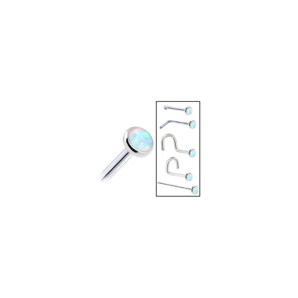 Solid 14K White Gold 2mm Synthetic Opal Nose Ring