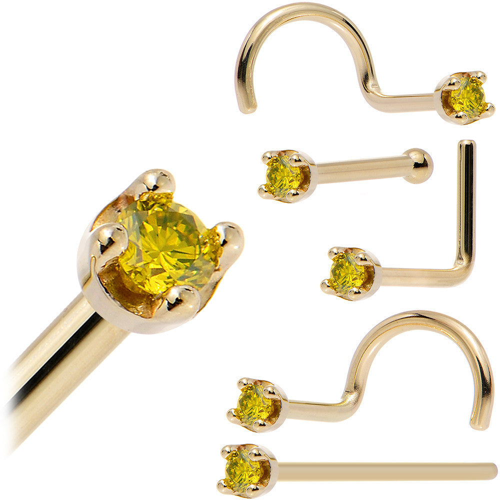 Solid 18K Yellow Gold 1.5mm Genuine Yellow Diamond Nose Ring