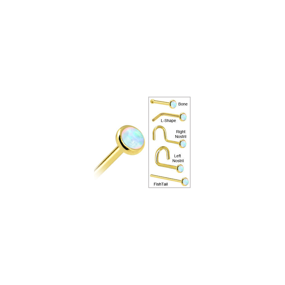 Solid 14K Yellow Gold 2mm Synthetic Opal Nose Ring