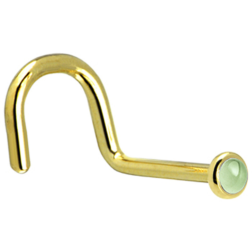 Solid 14K Yellow Gold 2mm Genuine Peridot Nose Ring